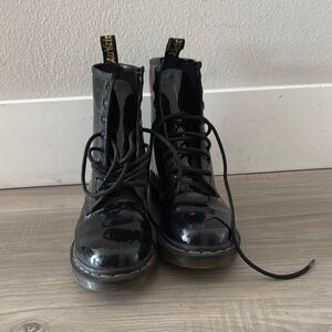 Black Patent Leather Lace-Up Boots